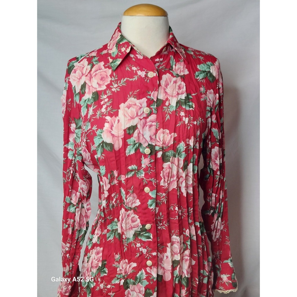 Vintage GUESS Jeans Floral Blouse USA S Red Pink Roses Button Up 90s Cottagecore